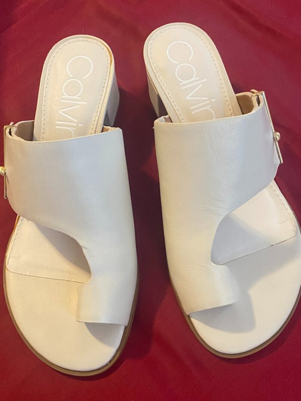 Calvin Klein Minimalist White Leather Sandals Mules Heels Size 5.5 Daria